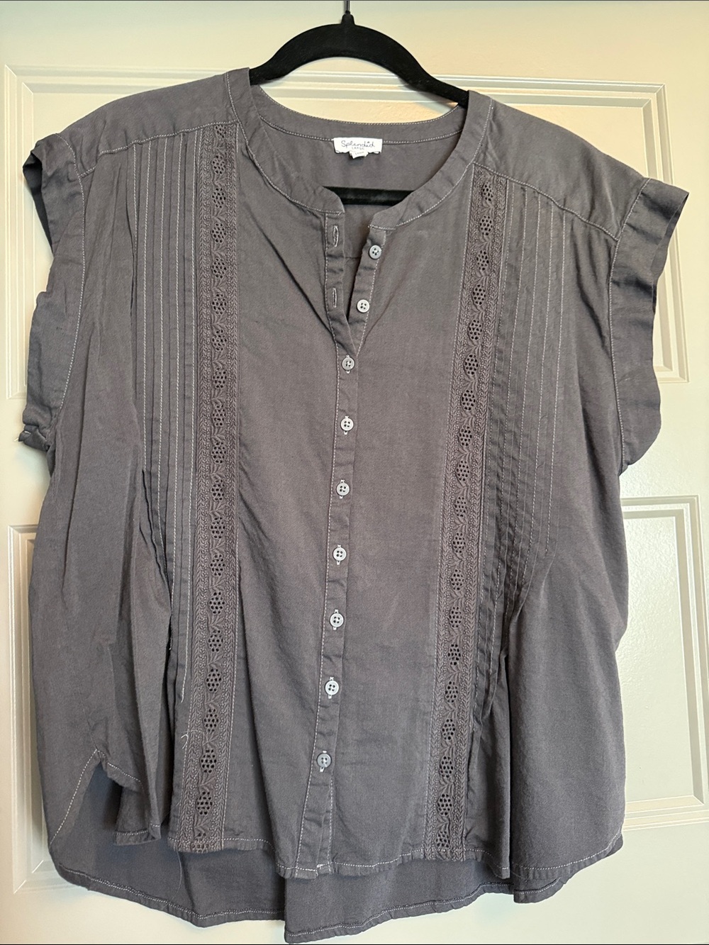 Splendid Pina Gray Button-Front Lace Pintuck Top